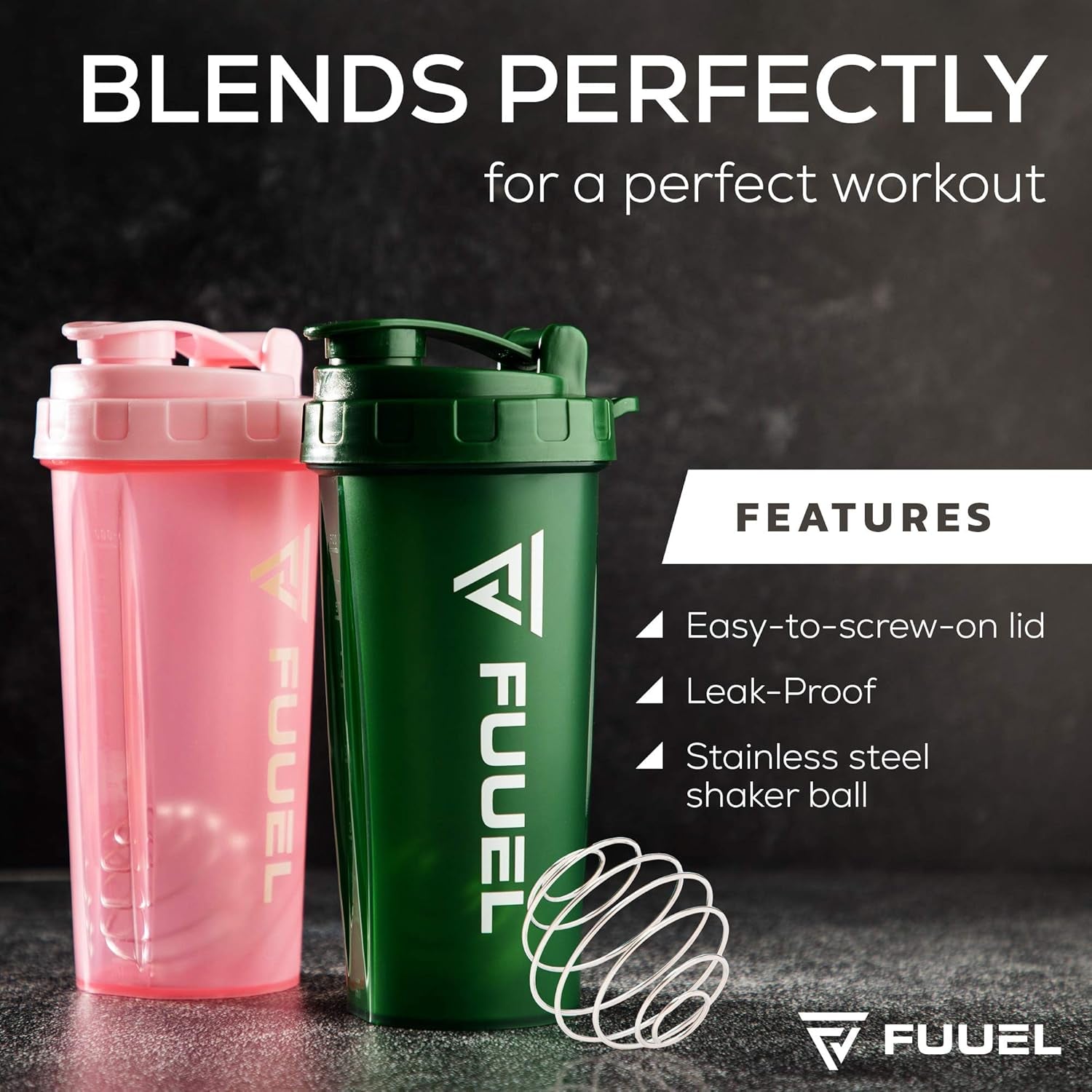 Shaker Bottle with Lanyard, 24Oz - Leak Proof Mixer Cup with Stainless Steel Blending Ball - Mixing Bottles for Protein Shakes - Premium Fitness Accessories (Green and Pink)